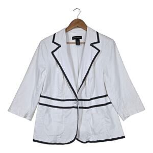 Lane Bryant Linen Blend Blazer 16 White Nautical Trim Jacket Coastal Chic